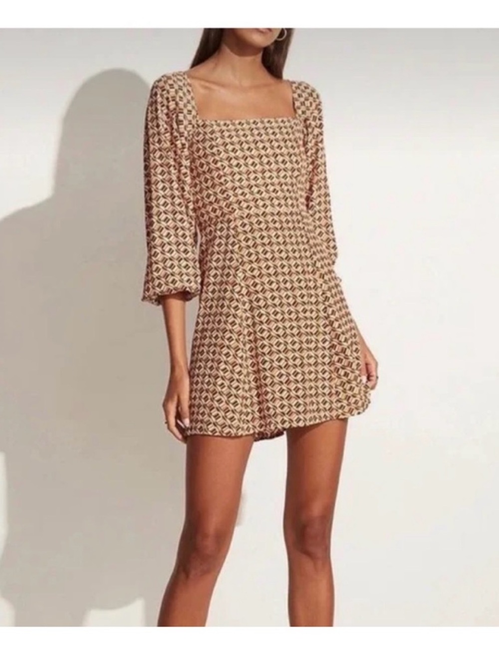 Faithfull the Brand Boyd Mini Dress Del Camaron Print Tan SIZE M NWT